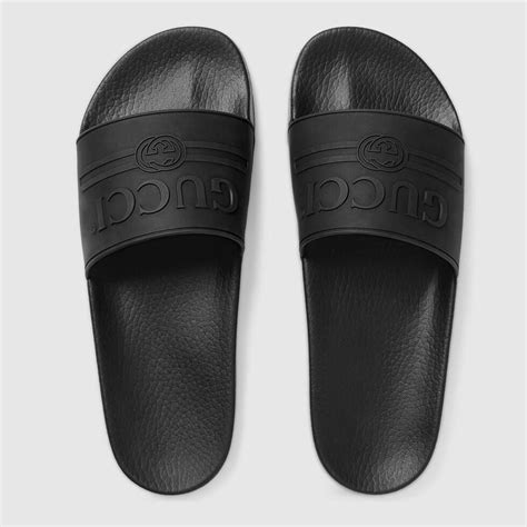 gucci logo rubber slide sandal men|Gucci women's rubber slide sandal.